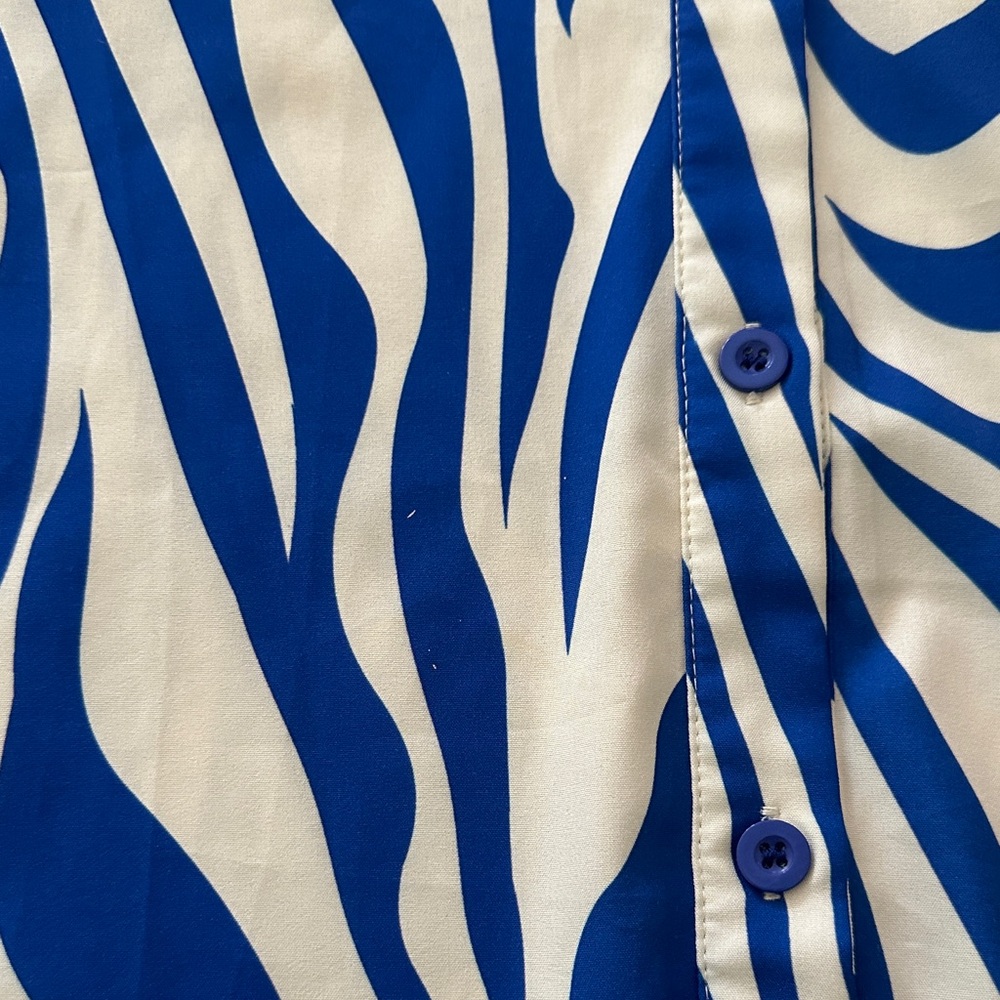 WOMEN'S COBALT ZEBRA PRINT BUTTON DROP SHOULDER LONG SLEEVE BLOUSE L - Picture 5 of 7